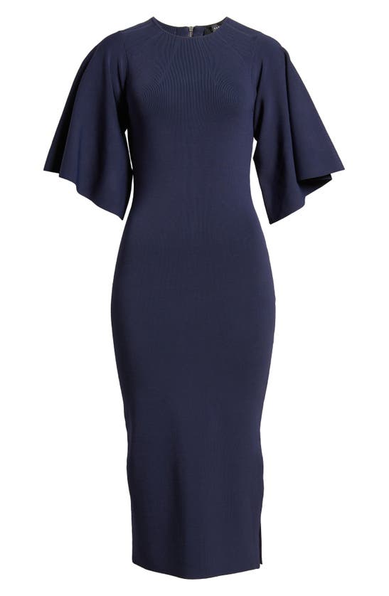 Shop Ted Baker London Lounia Fluted Sleeve Body-con Sweater Dress In Navy