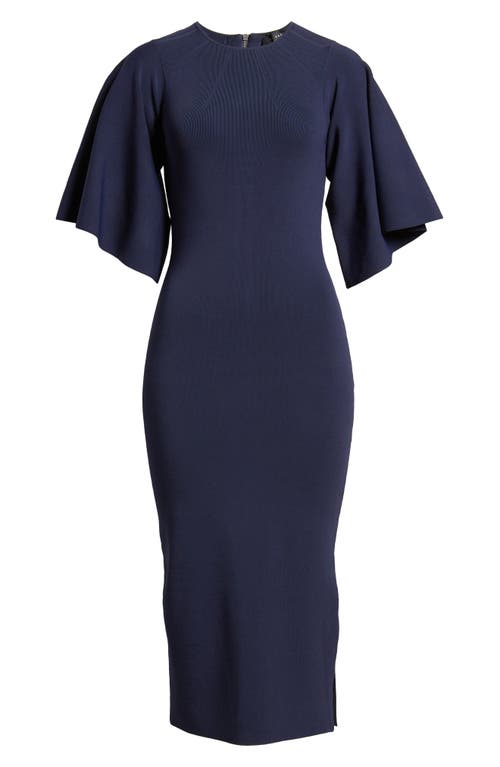 Lounia Fluted Sleeve Body-Con Sweater Dress in Navy