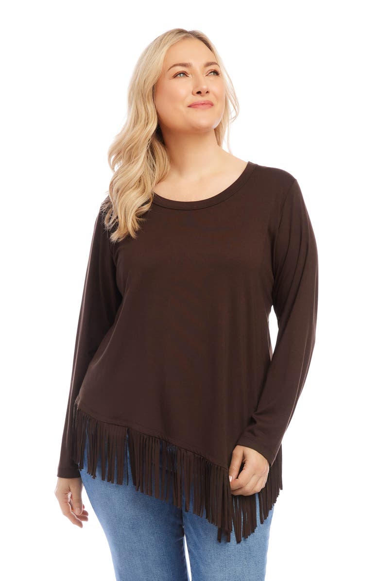 Karen Kane Asymmetric Long Sleeve Fringe Top | Nordstrom