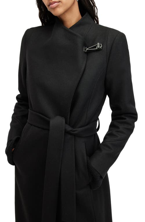 Shop Allsaints Riley Wool Blend Belted Coat In Black