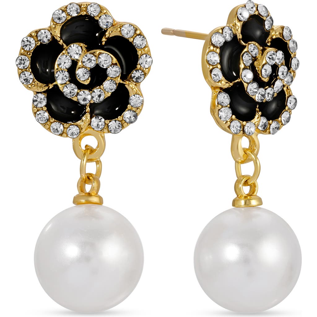 Eye Candy Los Angeles Liliana Cz & Imitation Pearl Drop Earrings In Gold