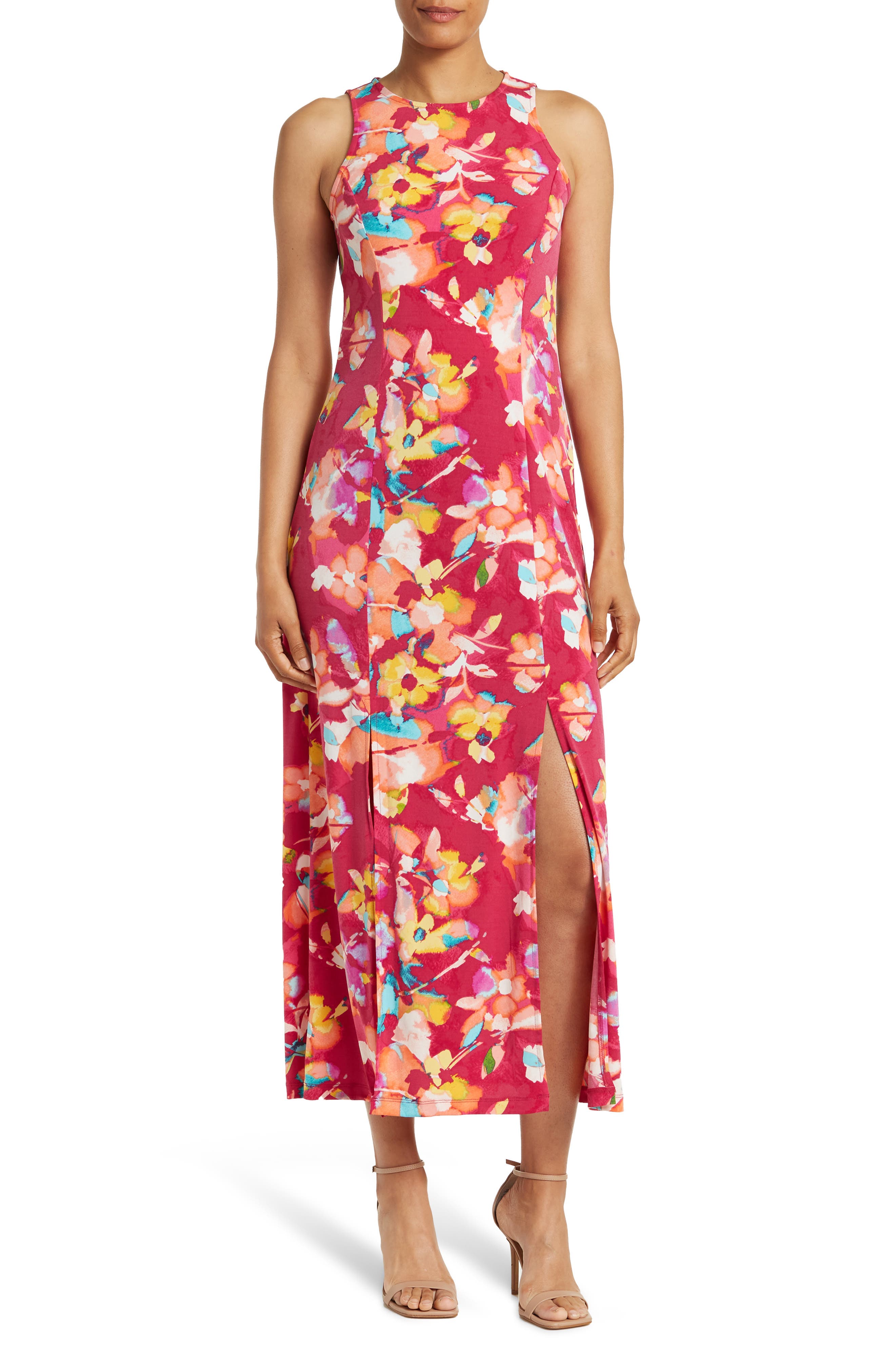 Tie Dye Floral Sleeveless Midi Dress 