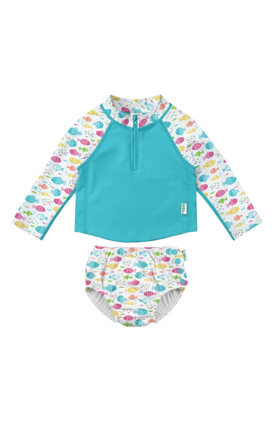 Green Sprouts Babies' Kids' Fish Print Rashguard 2-piece Swimsuit In White Rainbow Fish