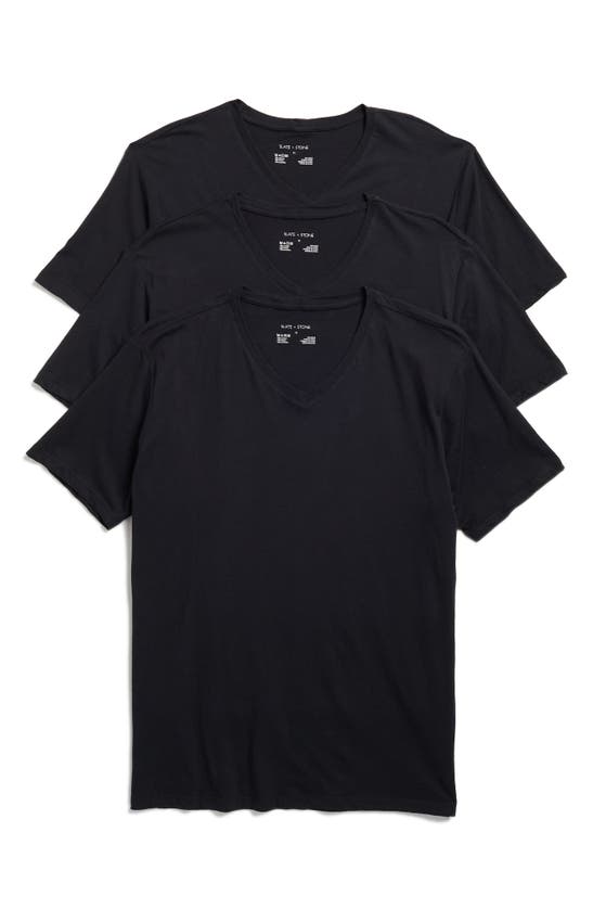 Slate & Stone 3-pack Cotton V-neck T-shirt In Black