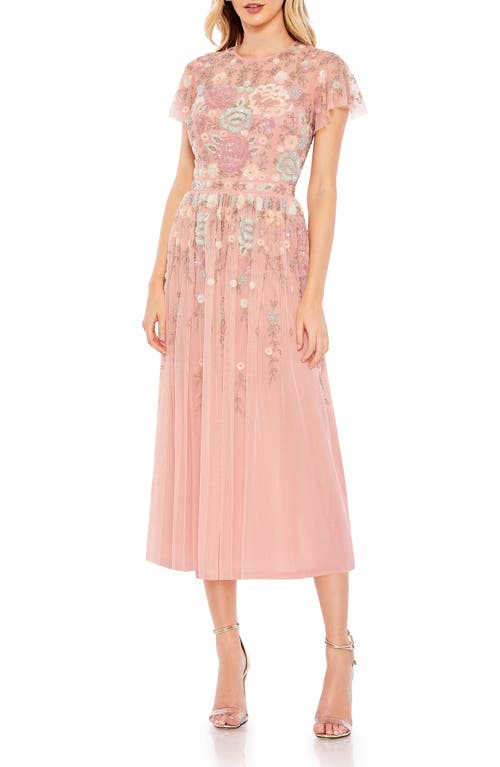 Mac Duggal Beaded Floral Flutter Sleeve Cocktail Dress Dusty Rose at Nordstrom,