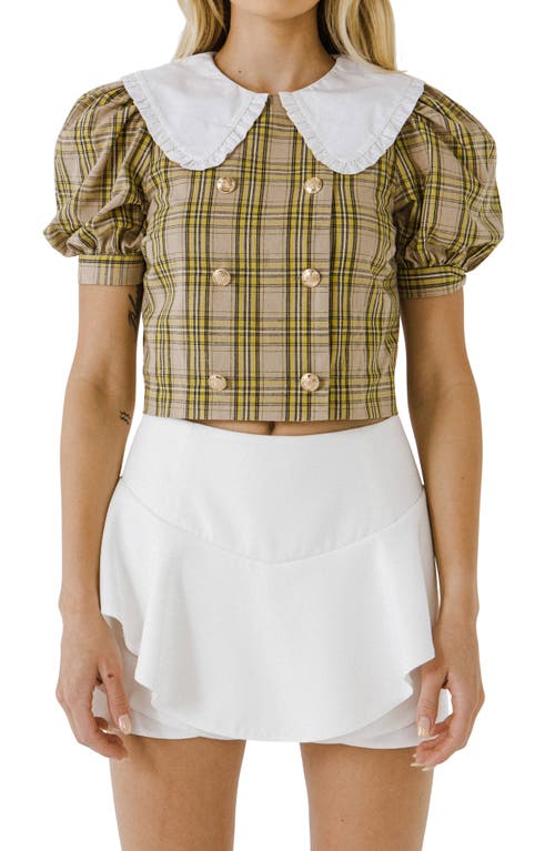 English Factory Oversize Collar Check Cotton Top In Taupe