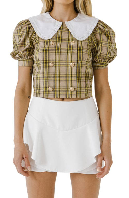 Shop English Factory Oversize Collar Check Cotton Top In Taupe