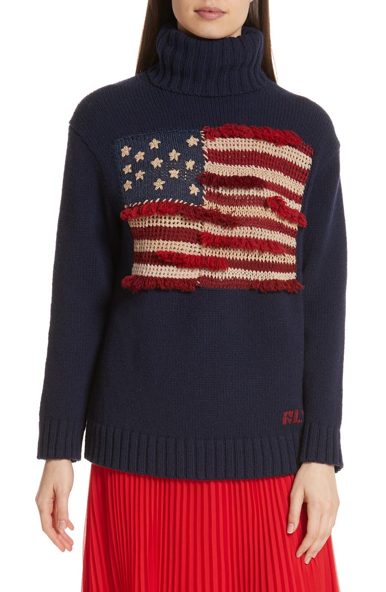 Polo Ralph Lauren Fringe Flag Wool Sweater | Nordstrom