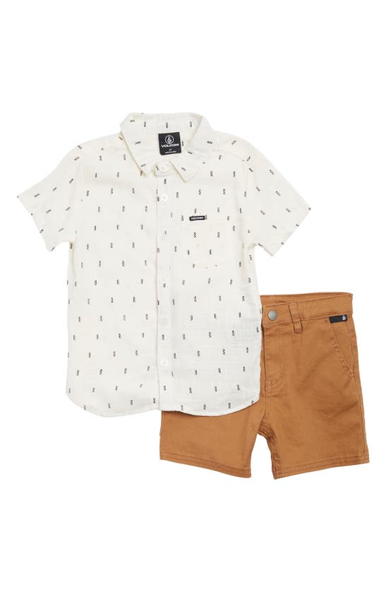Volcom Kids' Button-up Shirt & Shorts Set In Cloud