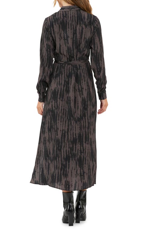 Shop Ripe Maternity Sylvia Long Sleeve Tie Waist Maternity Shirtdress In Mocha/black