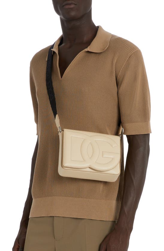 Shop Dolce & Gabbana Dg Logo Flap Leather Crossbody Bag In Sabbia
