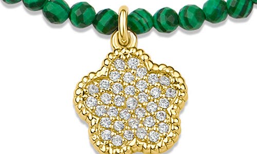 Shop Cz By Kenneth Jay Lane Cz Pavé Clover Glass Bead Bracelet In Green/gold