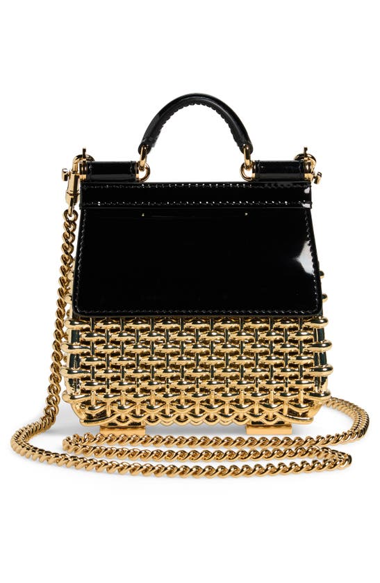 Shop Dolce & Gabbana Mini Sicily Box Cage Shoulder Bag In 87530 Gold/ Black