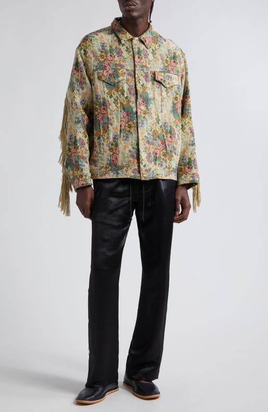 Shop Song For The Mute Floral Oversize Tapestry Worker Jacket In Yellow