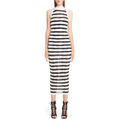 Balmain Stripe Knit Midi Dress, 8 FR - White