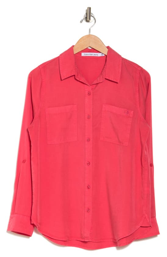 Calvin Klein Jeans Est.1978 Roll Tab Long Sleeve Button-up Shirt In Coral Glow