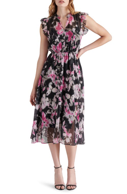 Shop Steve Madden Allegra Floral Ruffle Chiffon Midi Dress In Black Multi