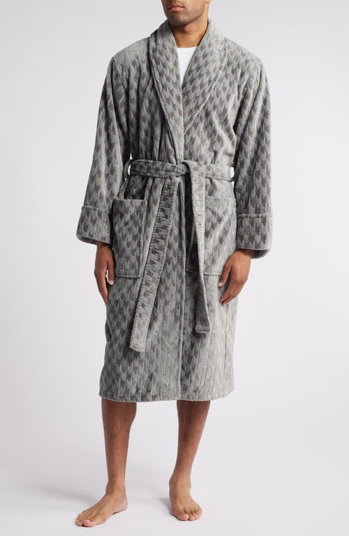 Daniel Buchler Houndstooth Stripe Fleece Robe In Grey