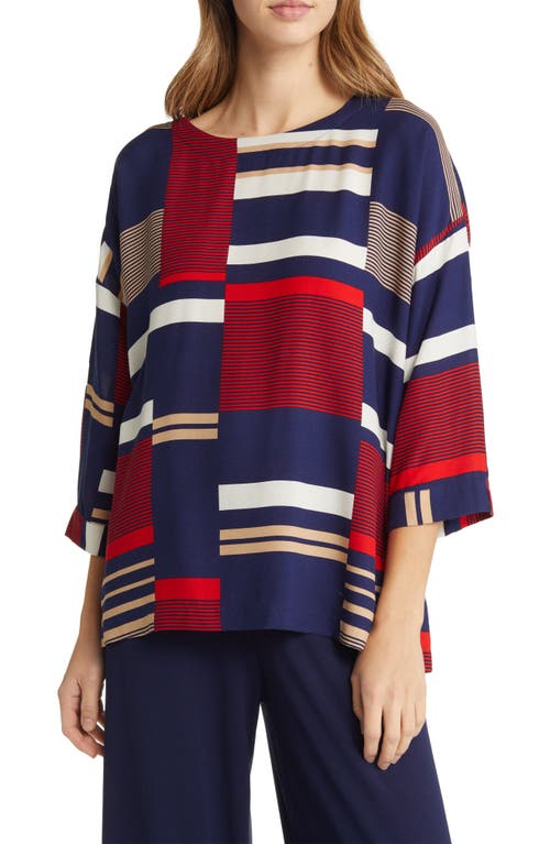 Masai Copenhagen Becca Mix Stripe Patchwork Top in Maritime Blue