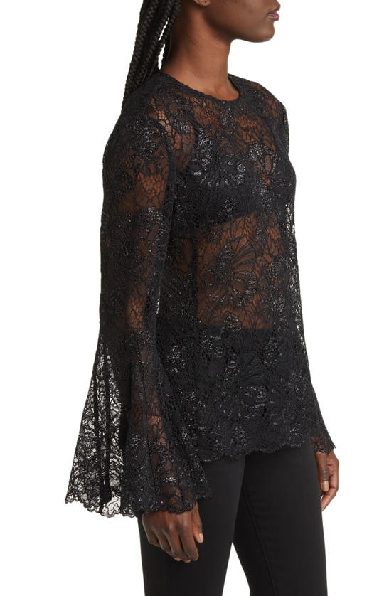 Frame Lace Flutter Sleeve Top In Black