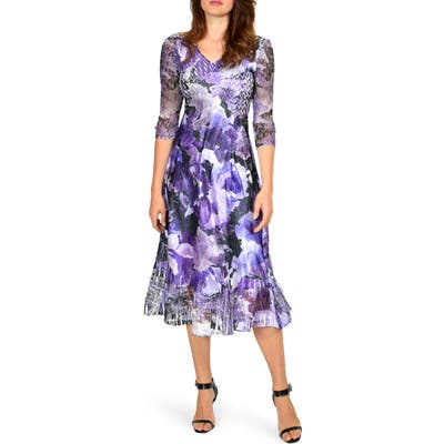 Komarov Floral Chiffon & Charmeuse Dress, Purple