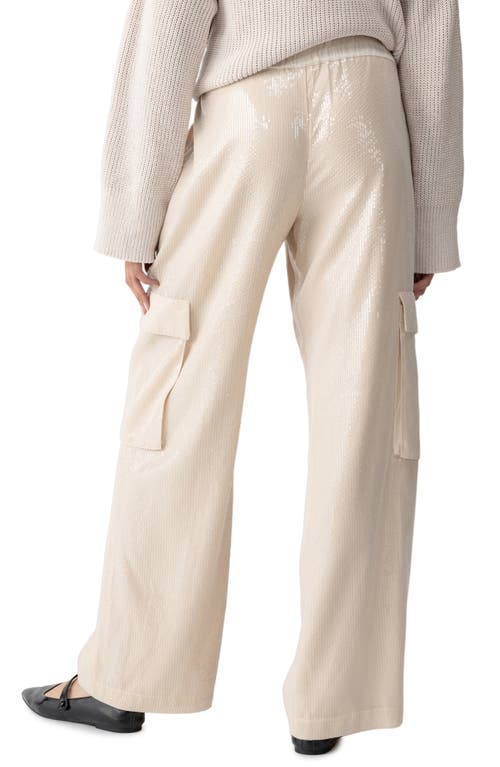 Shop Sanctuary Sequin Drawstring Cargo Pants In Frosted Almond