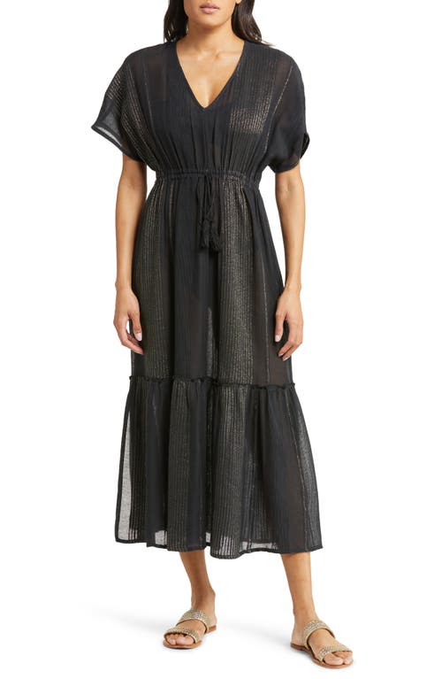 Elan Metallic Cover-Up Maxi Dress in Black