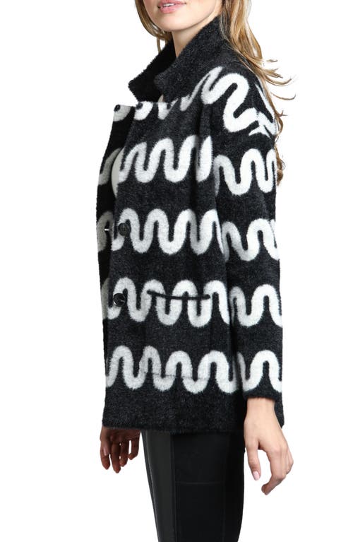 Shop Apny Squiggle Lines Cozy Sweater Coat In Black/white