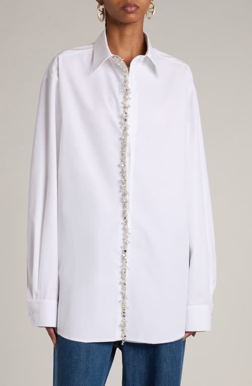 Valentino Garavani Embellished Placket Oversize Button-Up Shirt Bianco/Strass at Nordstrom, Us