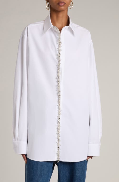 Shop Valentino Garavani Embellished Placket Oversize Button-up Shirt In Bianco/strass