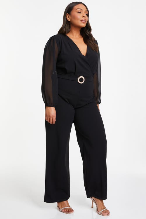 Shop Quiz Buckle Detail Chiffon Sleeve Palazzo Jumpsuit In Black