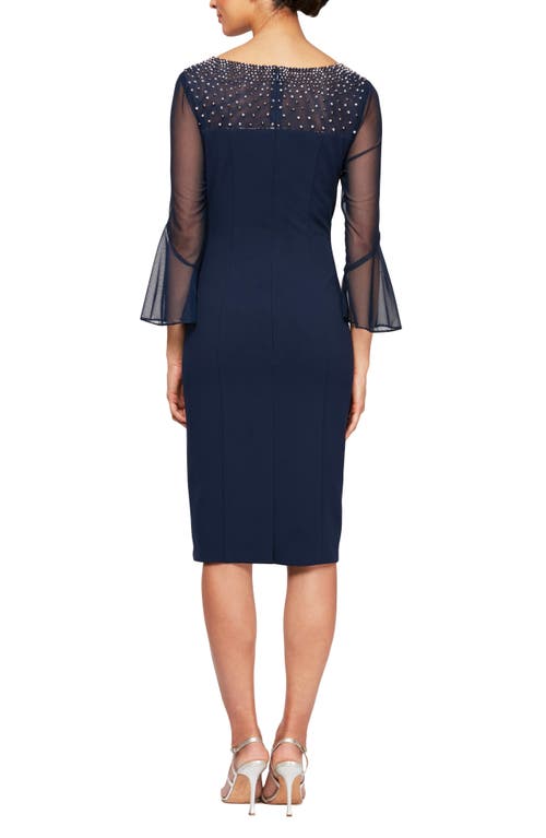 Alex Evenings Embellished Short Sheath Cocktail Dress In Navy/silver