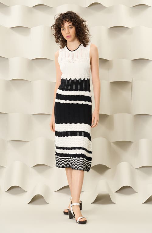 Shop Luxely Mixed Stitch Sleeveless Knit Dress In Ivory/black