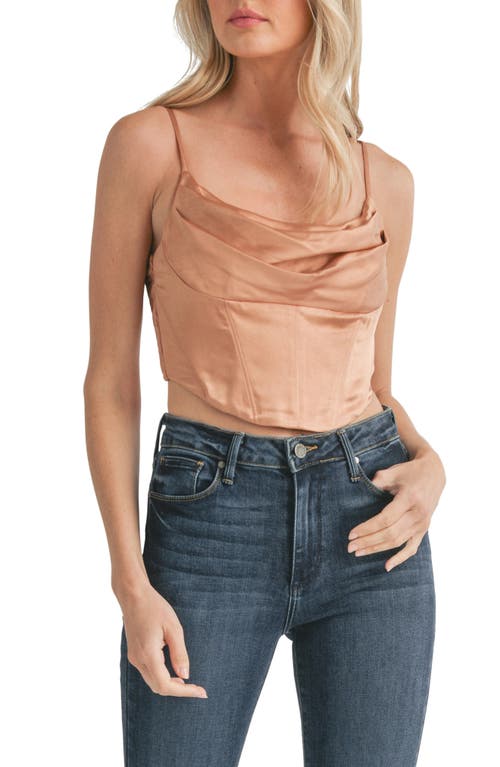 All in Favor Cowl Neck Satin Corset Crop Top in Bronze at Nordstrom, Size X-Small