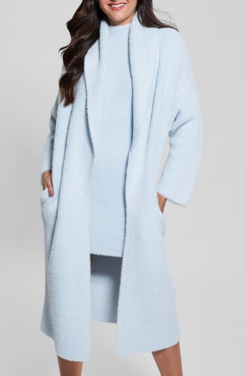 Shop Guess Vero Fuzzy Shawl Collar Longline Cardigan In Sky High