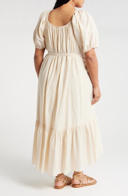 Shop Nordstrom Tiered Blouson Sleeve Cotton & Silk Maxi Dress In Beige Beach