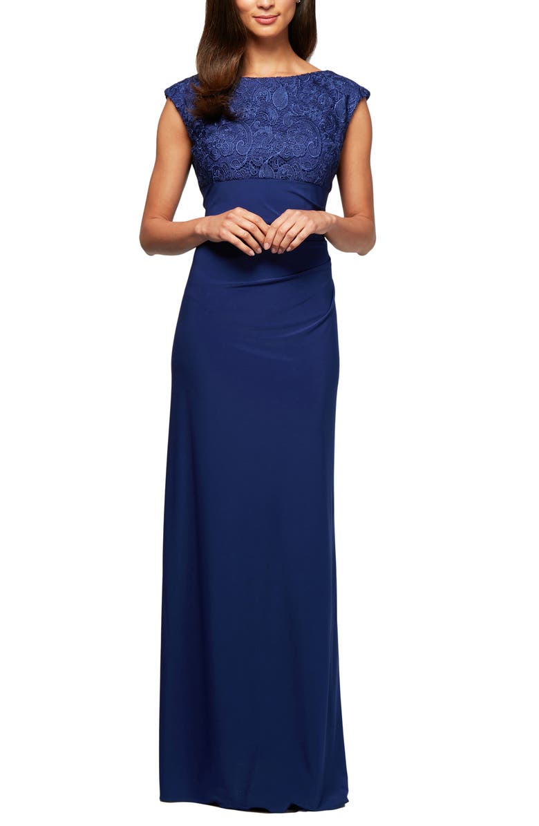 Alex evenings ruched draped brooch gown Clearance