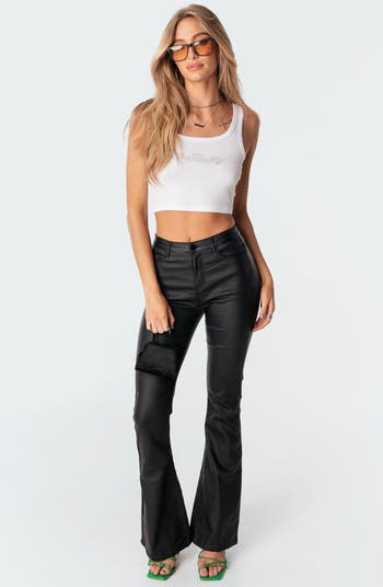 Leather High Rise Flare Pants - Elcune