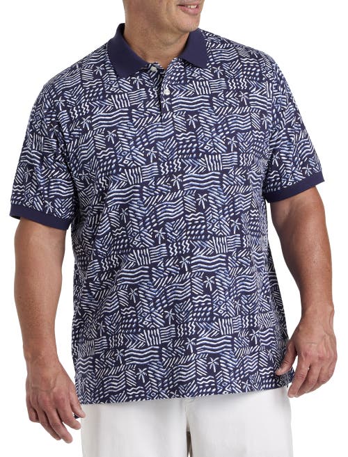 Harbor Bay Batik Print Polo Shirt In Blue Multi