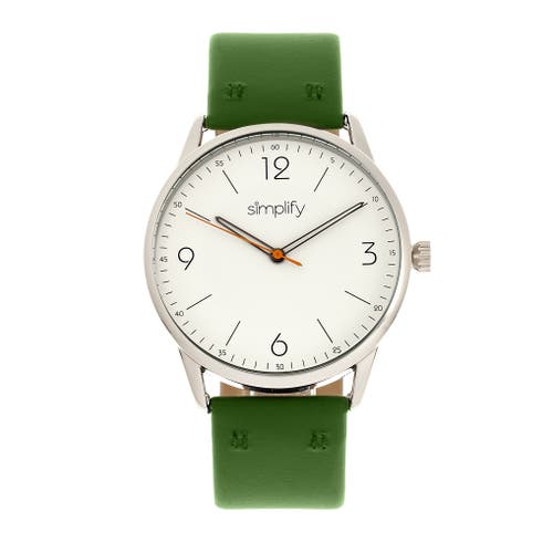 Simplify The 6300 Leather-band Watch In Olive/white