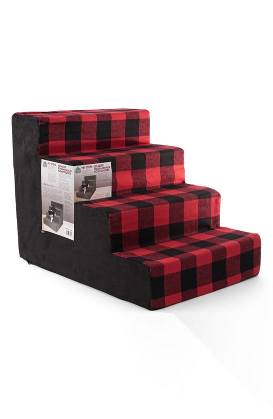 Precious Tails Plaid High Density Foam Pet Stairs In Red Black