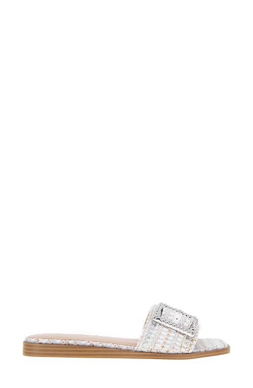 Bcbgeneration Women's Mollie Buckled Slide Flat Sandals In White/silver Boucle