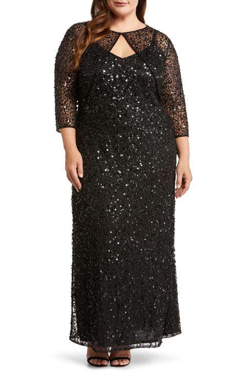 Sequin Mesh Gown with Jacket (Plus)