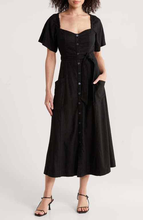 Willow Belted Linen Blend Midi Dress in Black