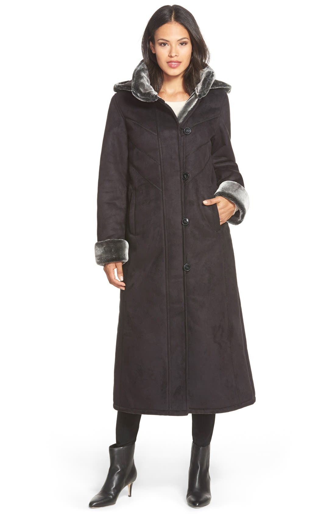 Gallery Long Hooded Faux Shearling Coat | Nordstrom