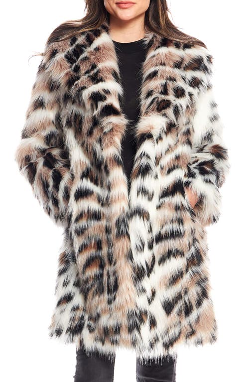 Wild Side Leopard Print Faux Fur Coat in White Multi
