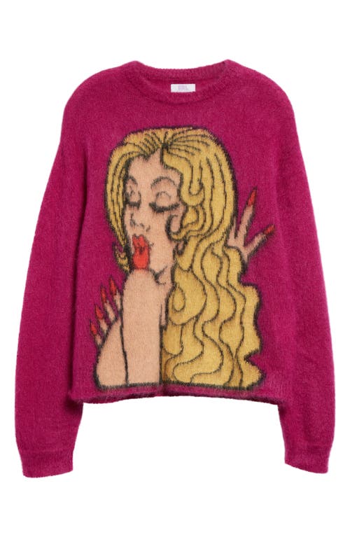 ERL Unisex Kiss Mohair Intarsia Sweater Knit in Purple ERL Unisex Kiss Mohair Intarsia Sweater Knit in Purple