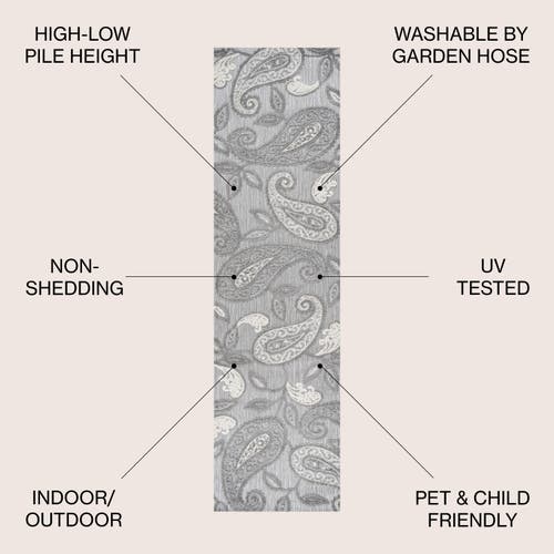Jonathan Y Julien Paisley High-low Light Indoor/outdoor Area Rug In Light Gray/ivory