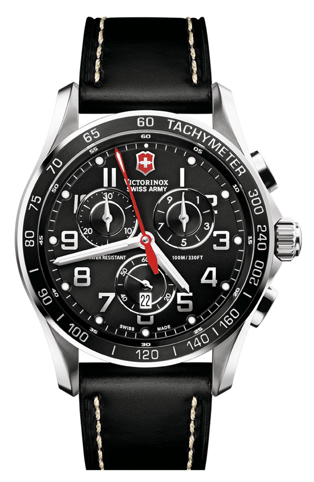 Victorinox Swiss Army® 'Chrono Classic XLS' Leather Strap Watch, 45mm