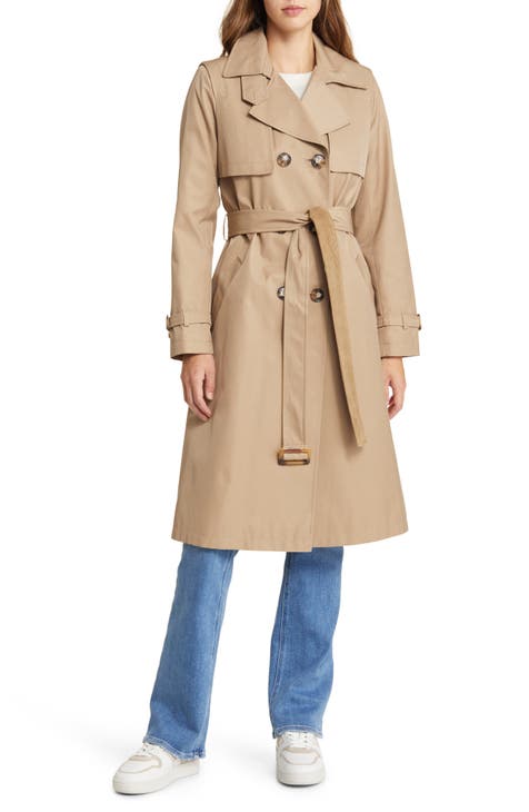 Beige Double Breasted Belt Mid-long Trench Coat Jacket Outerwear